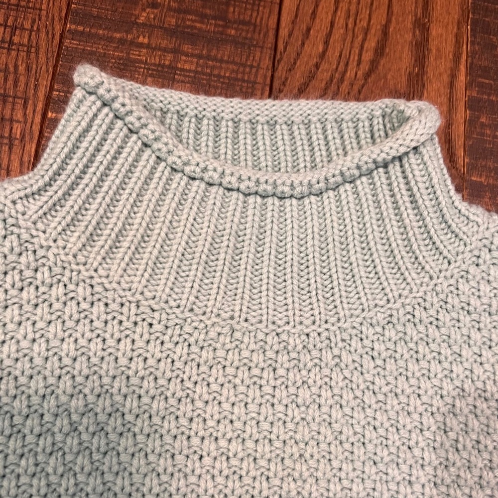 Womens Cozy Winter Sweater in Aqua Blue  Mock‎ Neck Heavy Warm Ribbed Knit Large - Picture 3 of 14